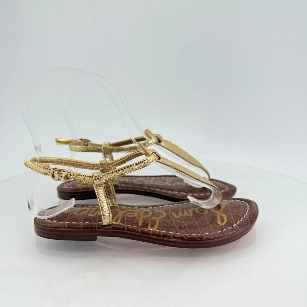 Sam Edelman Girls Gigi Thong Sandal Size 1 Gold Faux Leather Flat